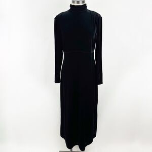 Vtg Jacqueline Ferrar Women's 12 Petite Slim Black Velvet High Neck A Line Dress